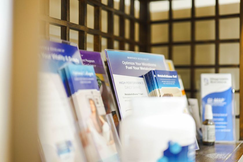 A row of brochures inside Integrative Health Partners