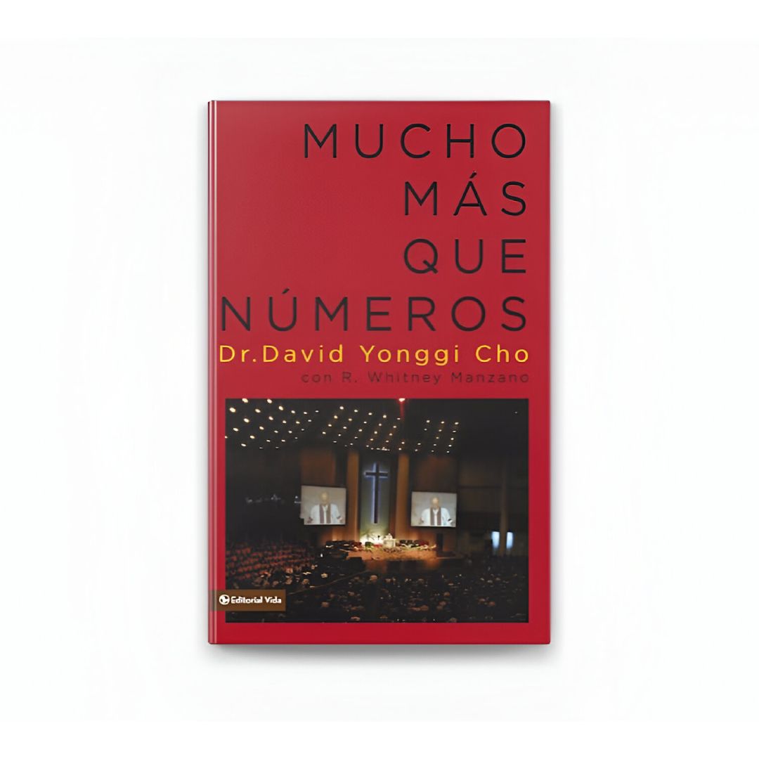 Portada del libro: "Mucho Más Que Números" en español, fondo rojo, imagen del interior de una iglesia.