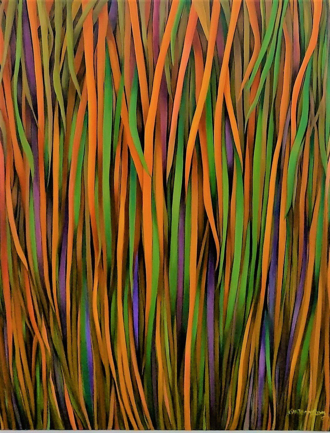 A colorful painting of a field of tall grass