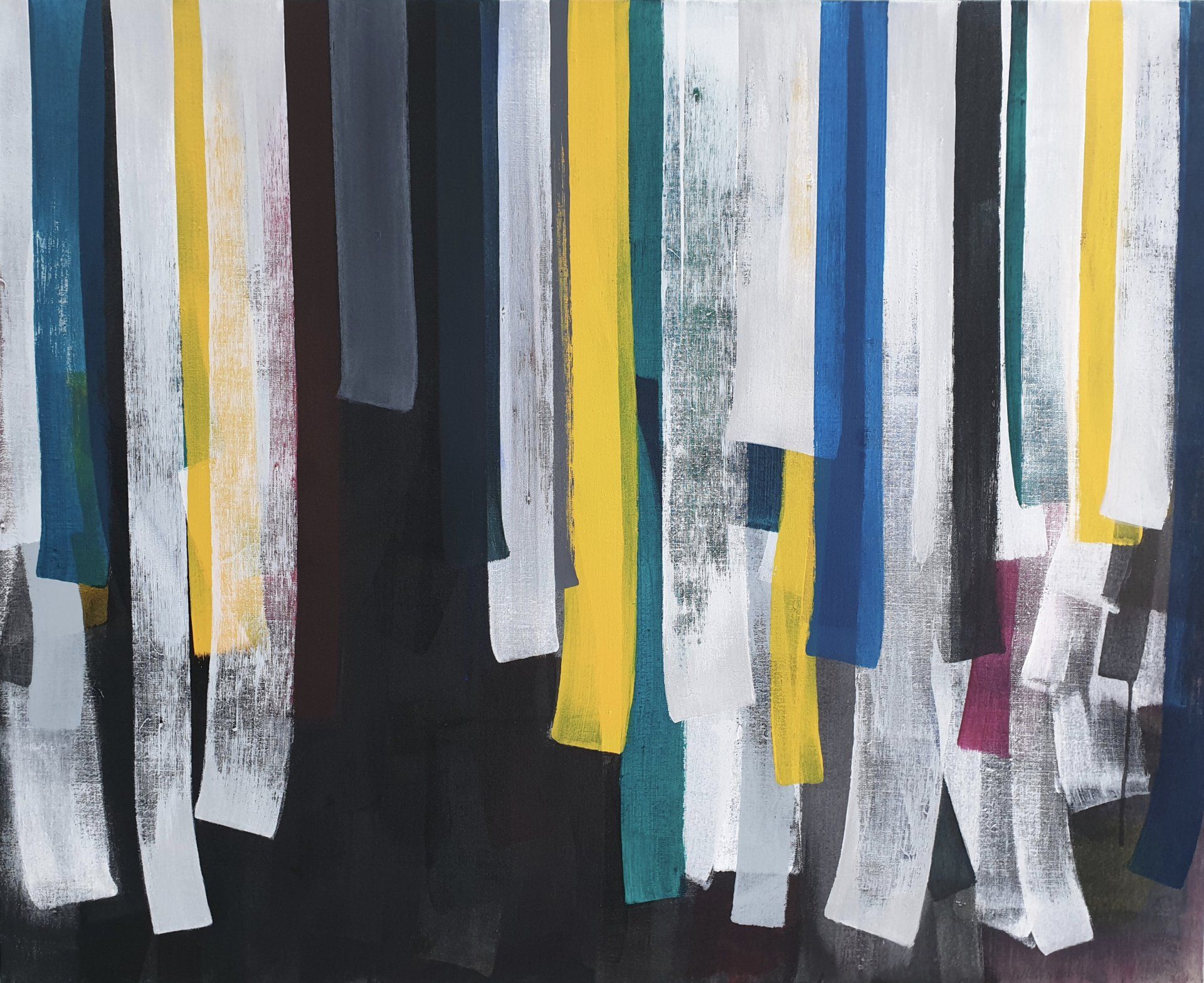 A close up of a colorful painting on a black background