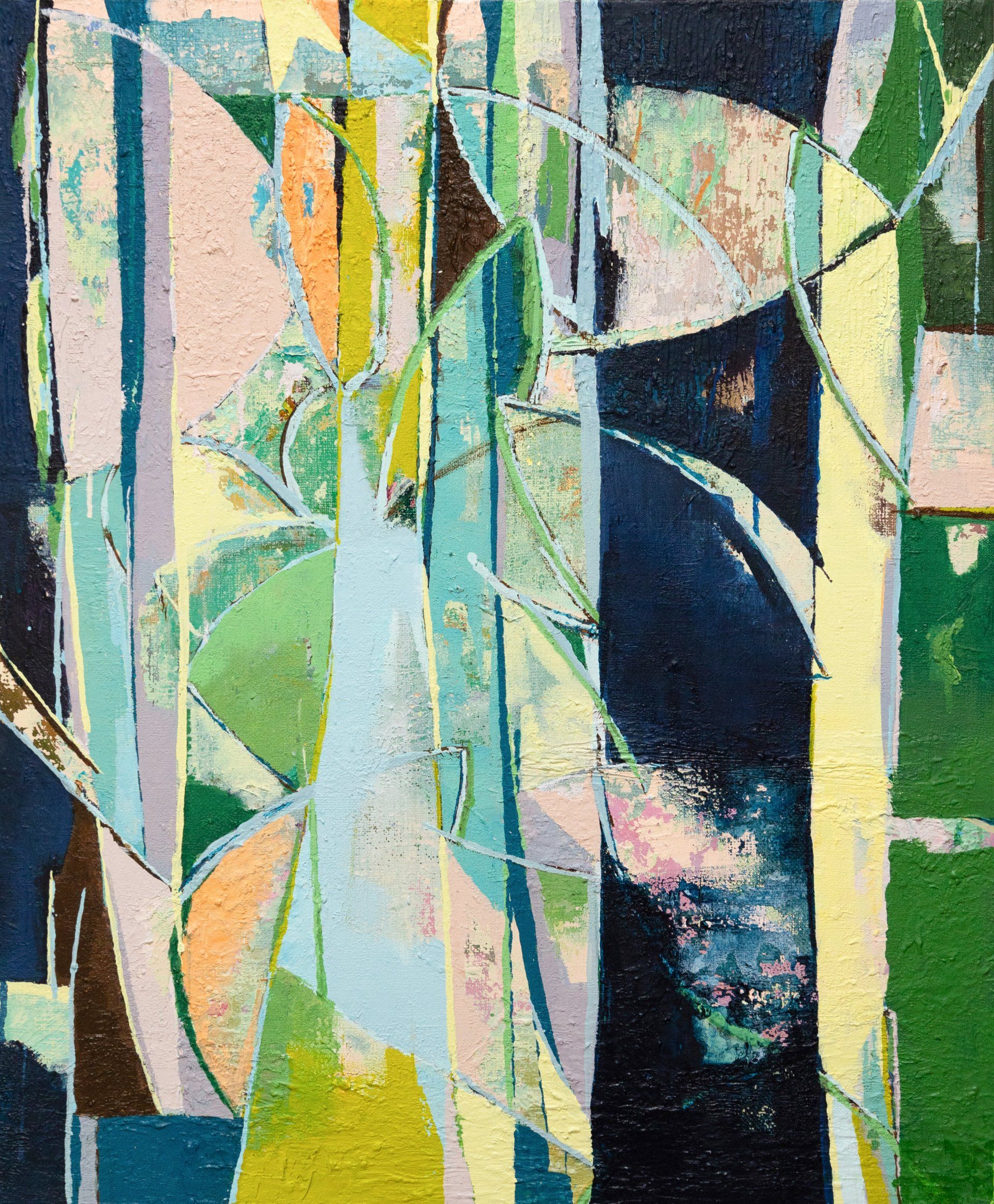 A close up of a colorful painting on a wall