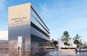 Prédio hospitalar moderno, placa