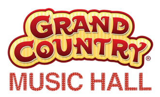 A logo for grand country music hall on a white background.
