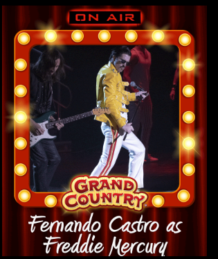 A woman is holding a guitar in front of a red curtain.