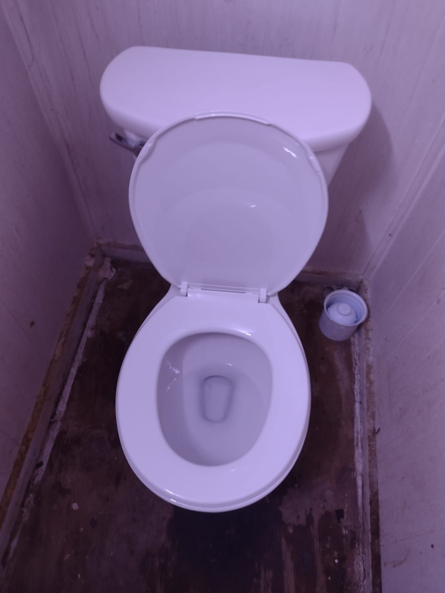 A white toilet with the lid up in a bathroom