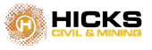 The logo for hicks civil and mining is black and gold