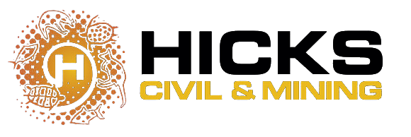 The logo for hicks civil and mining is black and gold