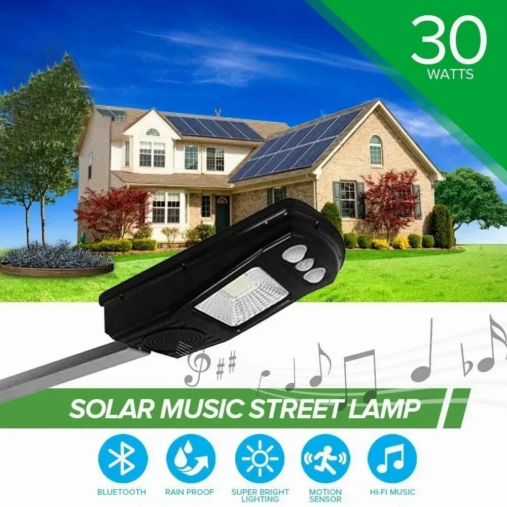Luminaria Led Solar Y Musical 30w Bluetooth Control Remoto Parque Jardín