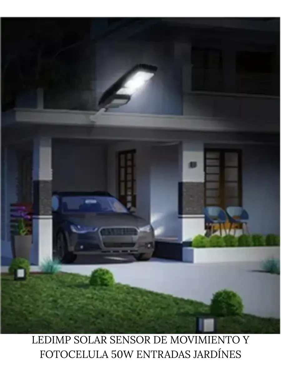 LUMINARIA SOLAR 50W CON SENSOR DE MOVIMIENTO O FIJA  LISTA PARA INSTALAR.