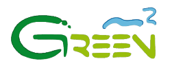 Logo with the word "GREEN" in green and a blue wave and superscript "2".