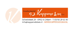 Logo of Kuppens & Zn B.V. with orange and beige elements, and contact details.