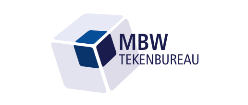 Logo for MBW tekenbureau: a stylized cube with the letters MBW and the words TEKENBUREAU.
