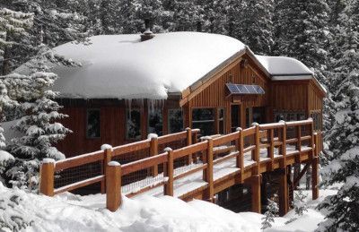 Snow covered 10th Mountain Division Hut in Leadville