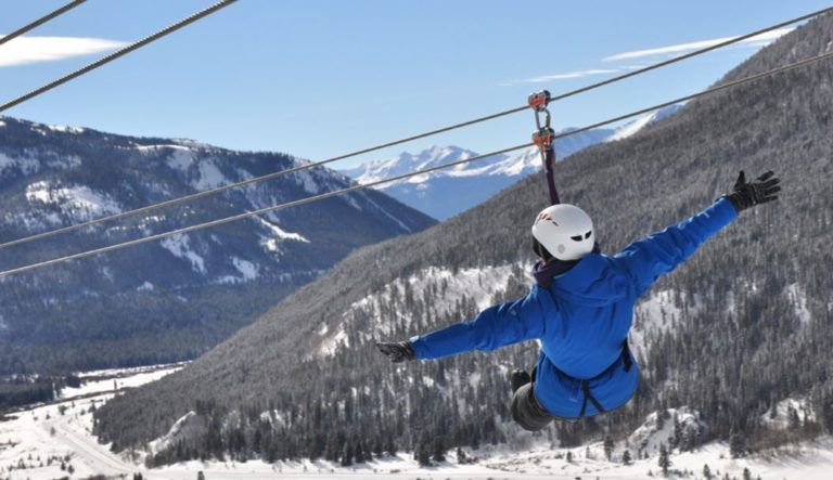 A Top of the Rockies Zipline winter zipline user