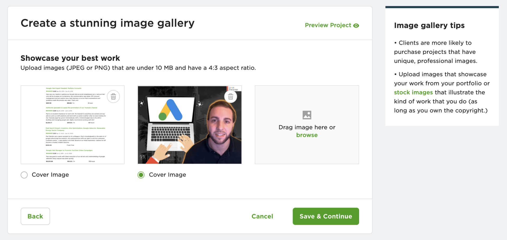 Image gallery in Upwork photo