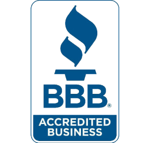 A blue bbb accredited business logo on a white background