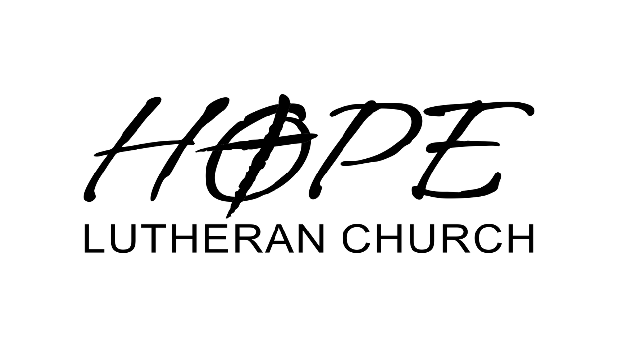 HOPE Lutheran Church logo in blue with an orange cross inside the “O”