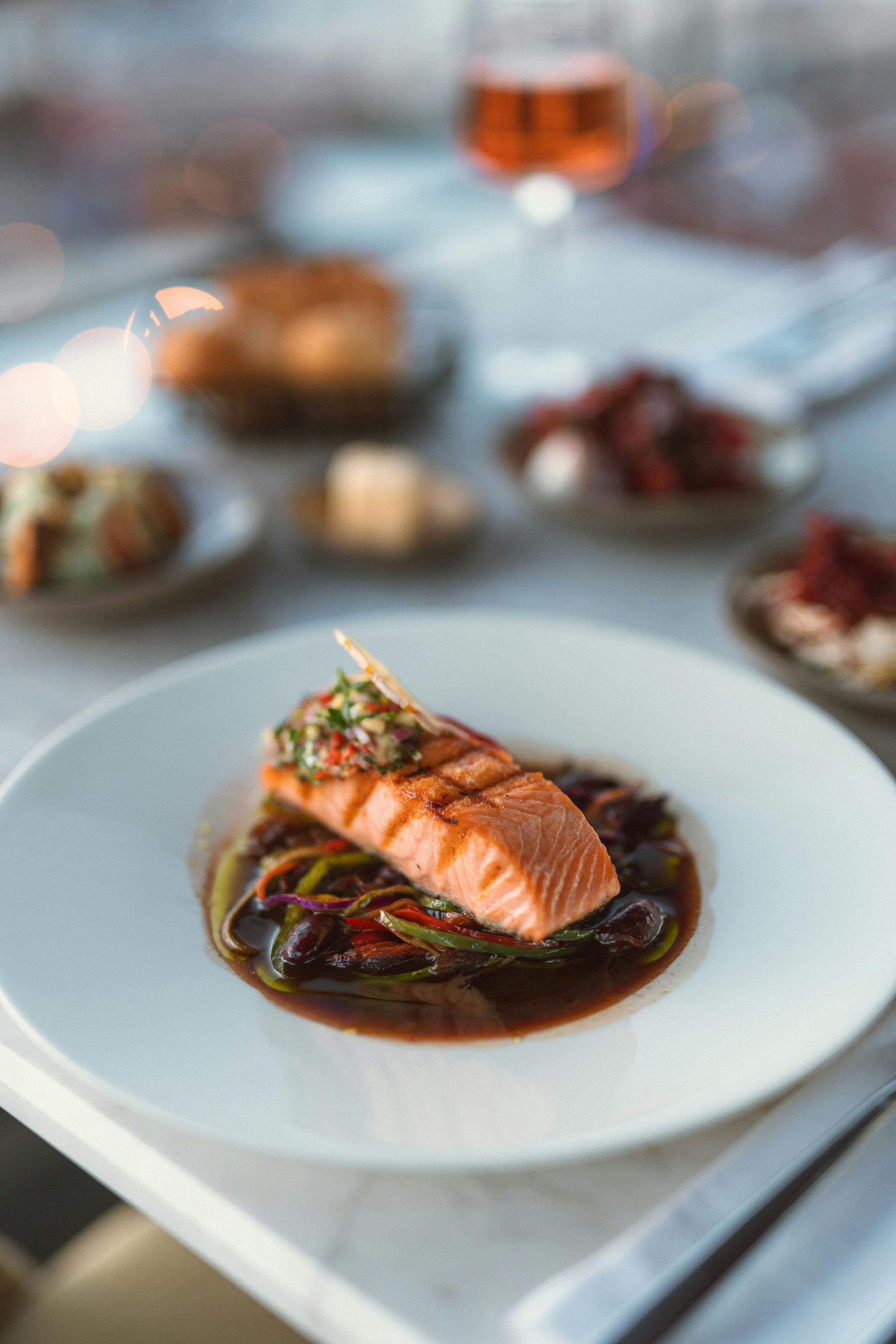 A close up of a plate of food on a table.