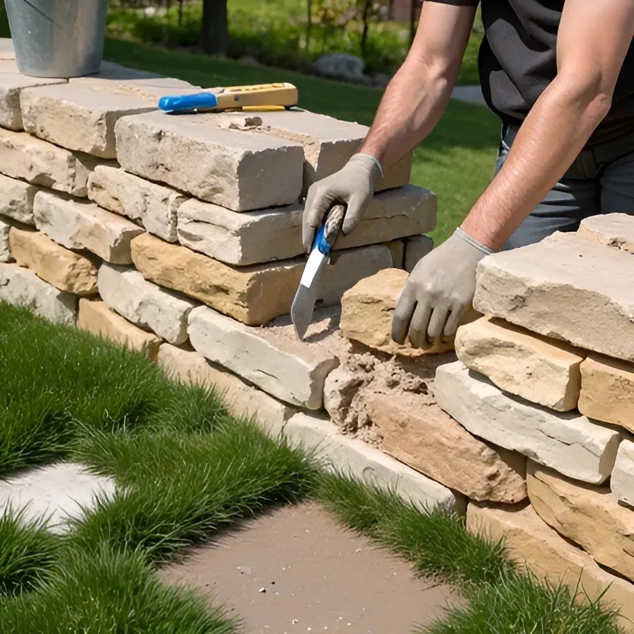 Breckenridge rock wall repair in progress