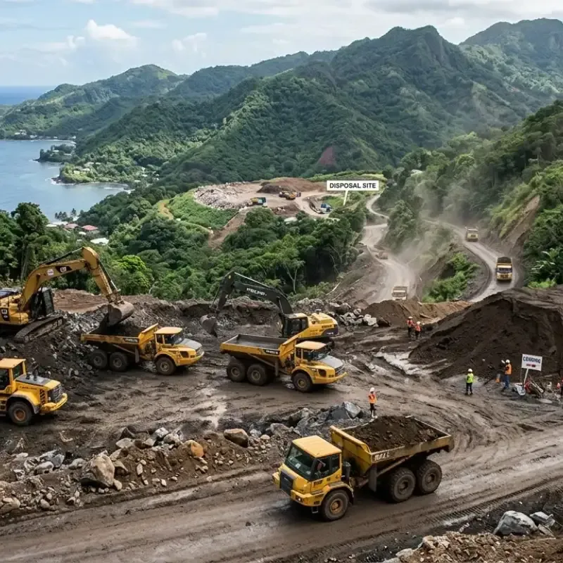 Excavation material disposal on Oahu, Hawaii with high tipping fees and limited local landfills, showing soil removal and transport challenges