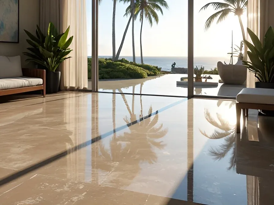 stained concrete room under construction