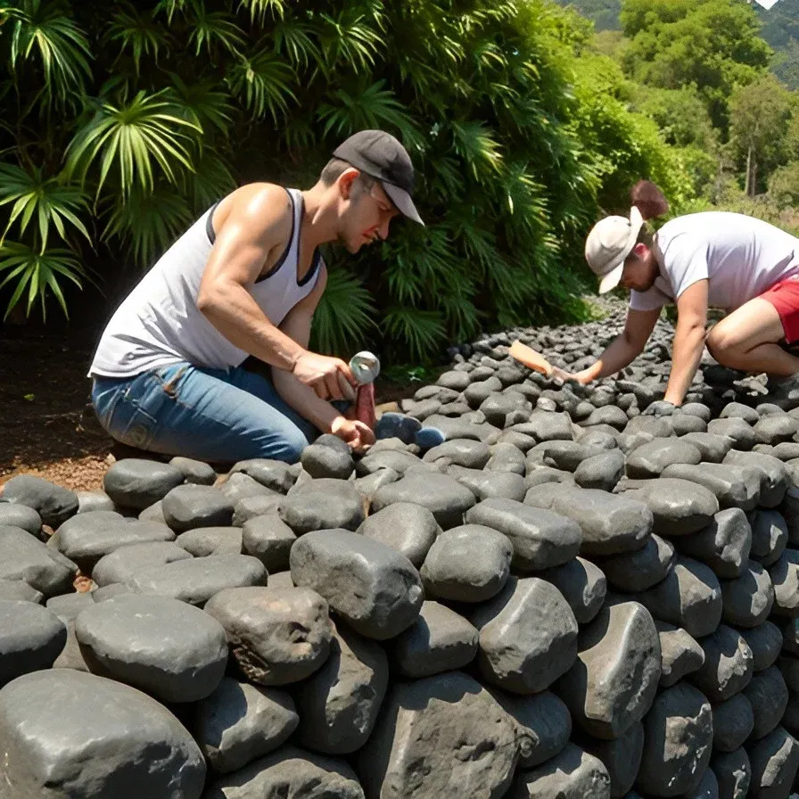 Hawaiian lava rock wall construction process