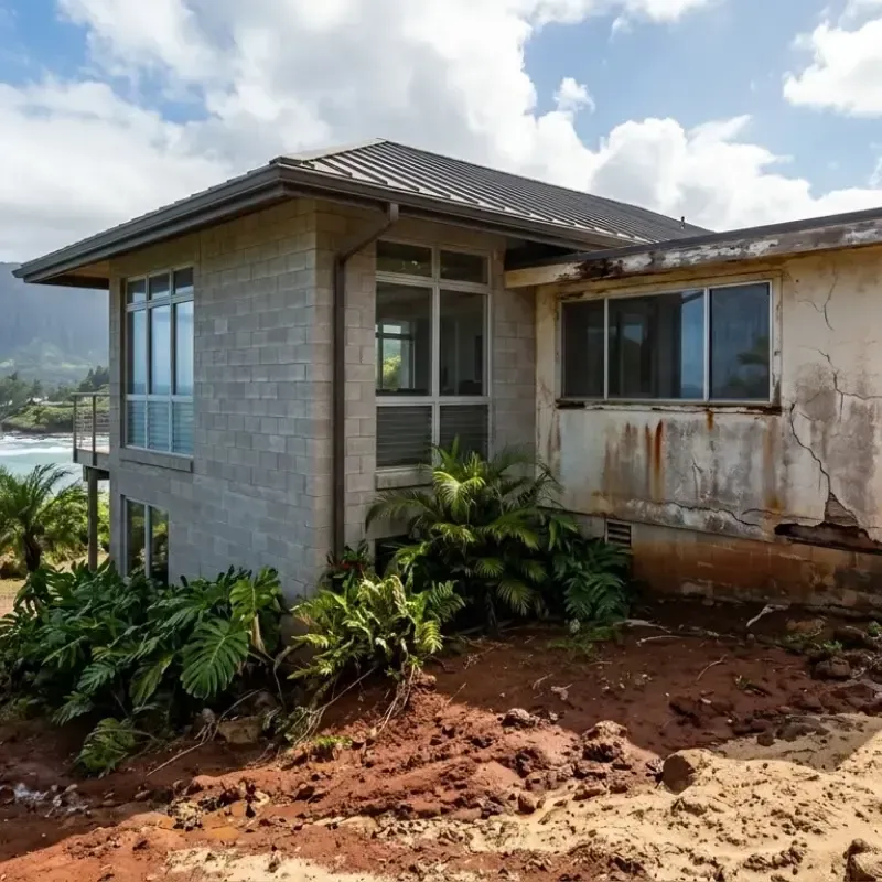 Masonry material options for Oahu homes protecting against salty air, UV exposure, and volcanic soil conditions to prevent cracking and water damage