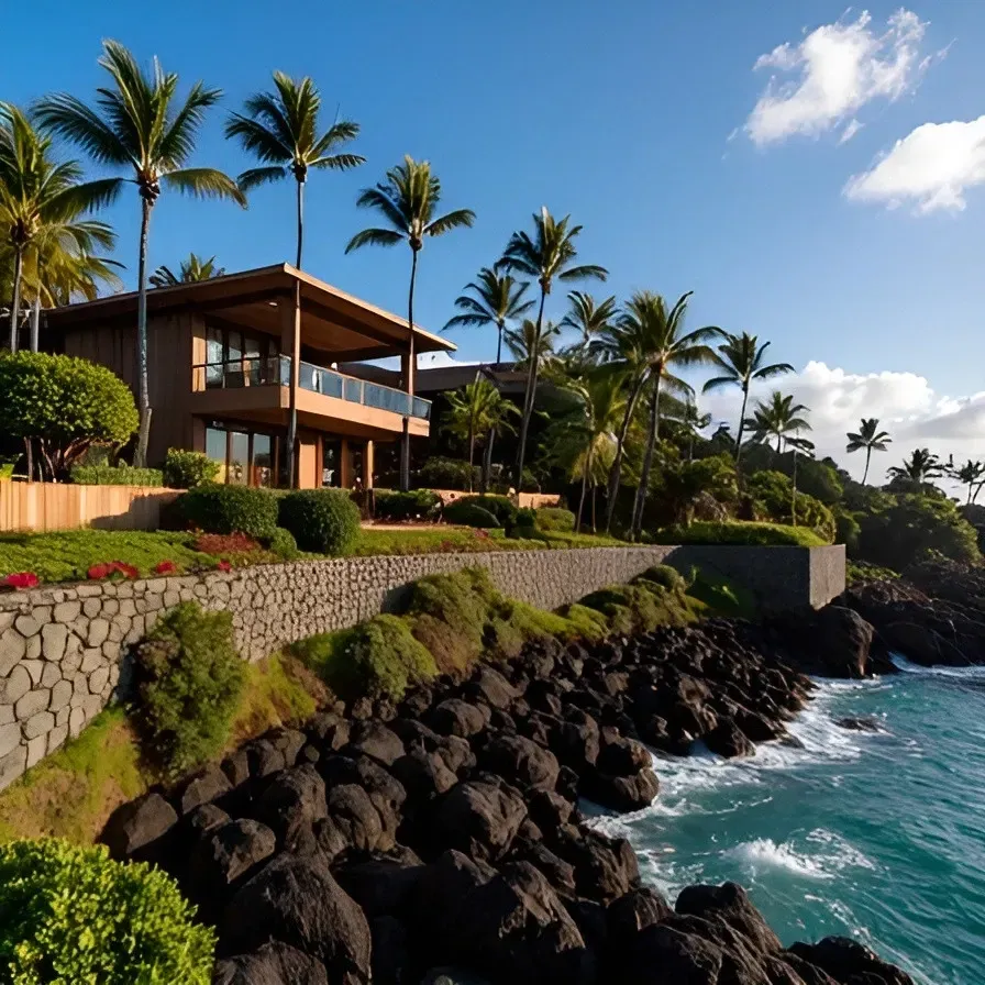 Oahu coastal rock wall property view