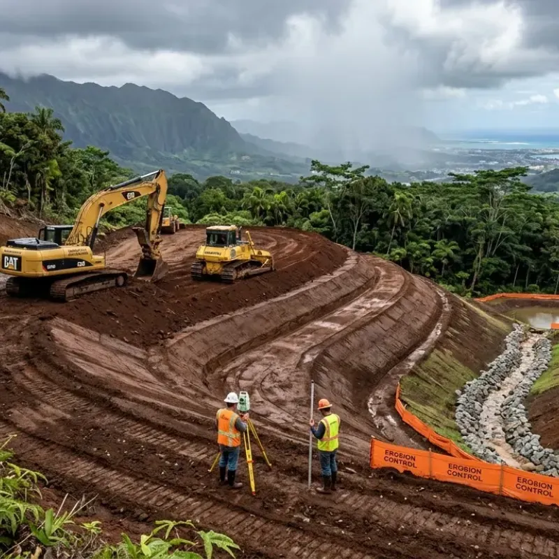 Oahu hillside grading and leveling excavation preventing erosion