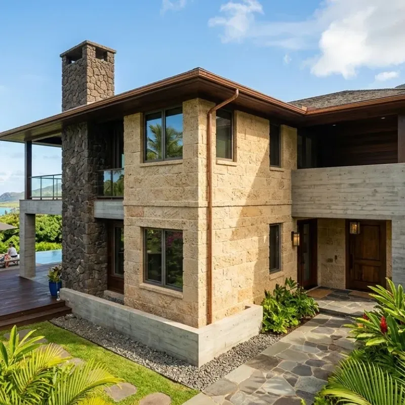 Oahu home masonry materials withstanding island humidity, salt exposure, and heavy rainfall for long-lasting construction