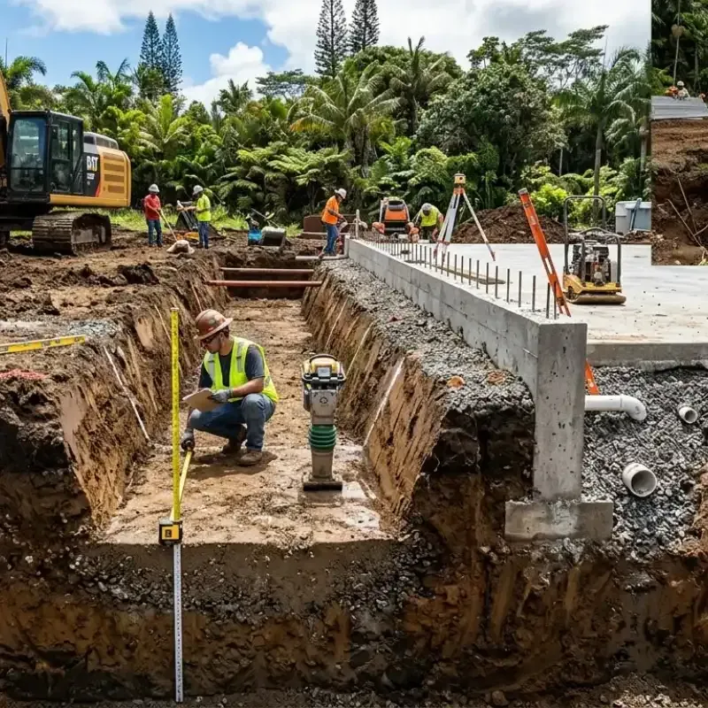 Professional excavation in Hawaii preventing retaining wall leaning and slab cracking