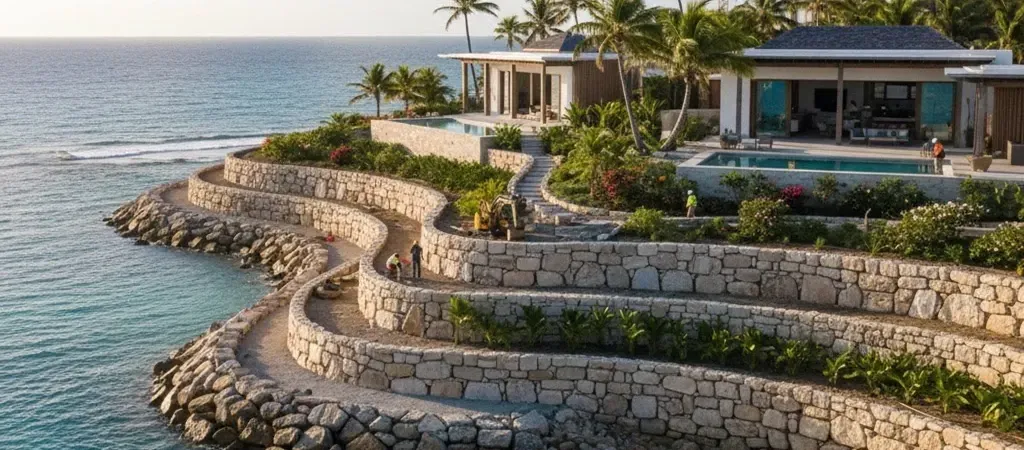 Rock wall retaining systems in Hawaii