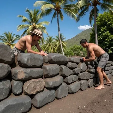 Tongan Hawaiian rock wall builders Honolulu