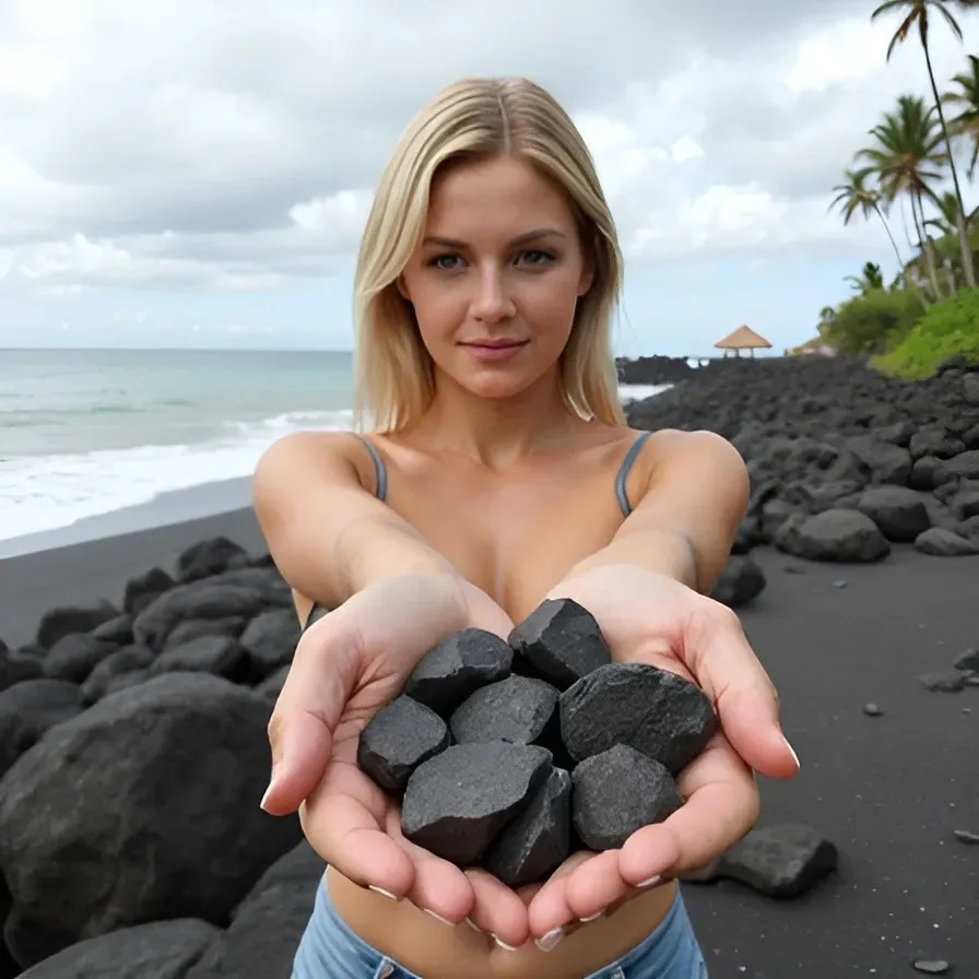 Traveler taking lava rocks in Hawaii