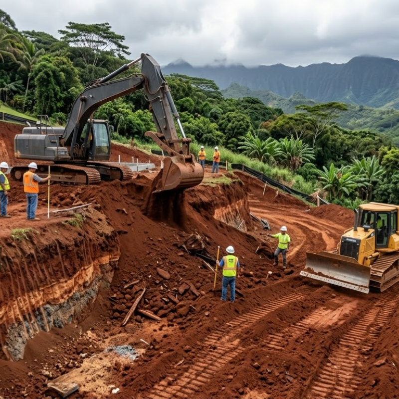 Oahu excavation team performing full site excavation on unstable soil for property stability