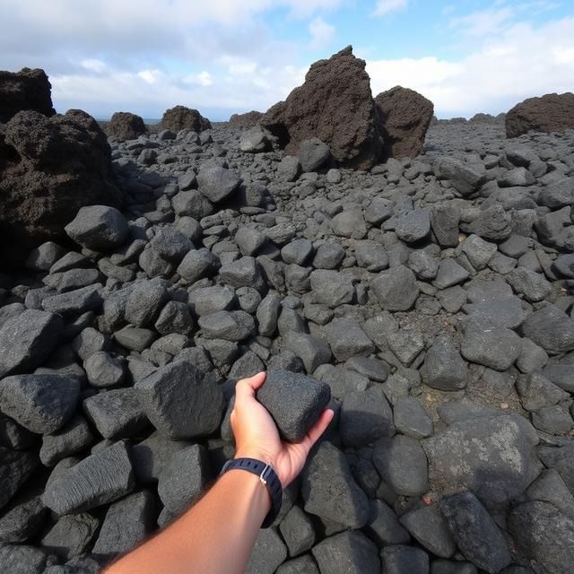 person taking lava rocks from Hawaii