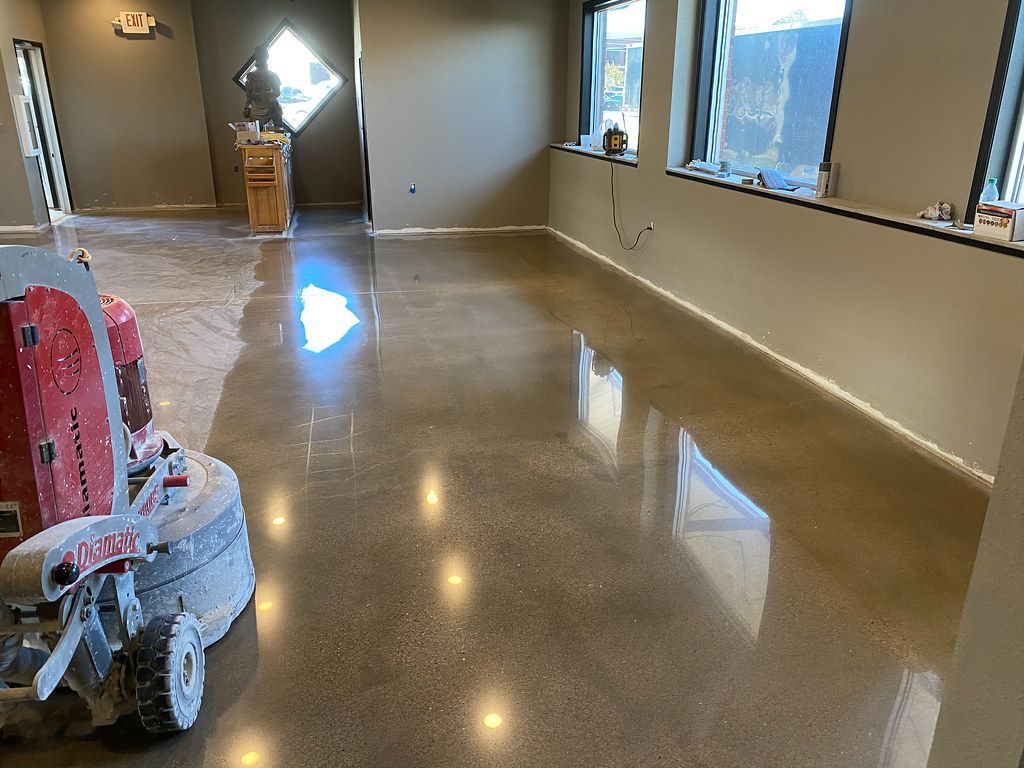 stained concrete room under construction