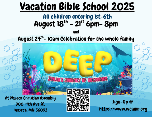 A poster for a vacation bible school in 2025
