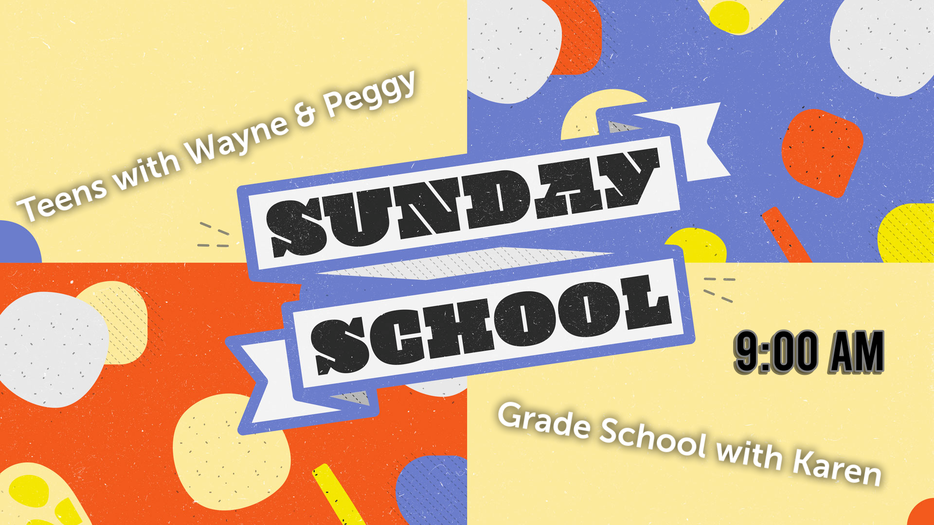 Sunday school announcement with text, 
