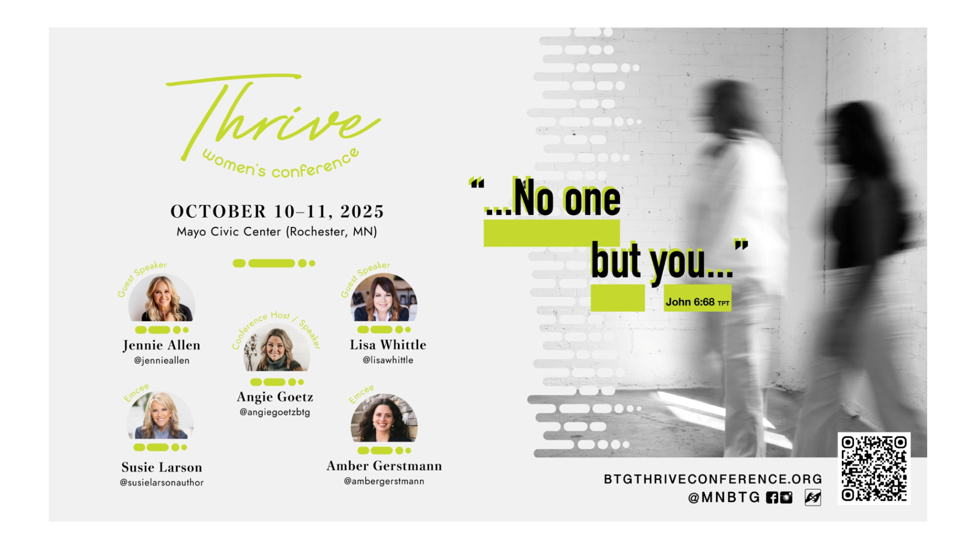A poster for a conference called thrive with a blurred image of people walking.