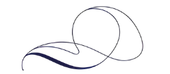 Dark blue flowing lines forming a decorative flourish.