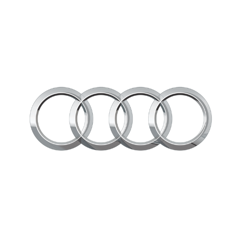 O logotipo da audi é um anel prateado sobre fundo branco.