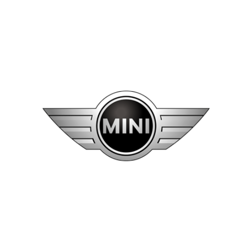 Um logotipo de mini cooper com asas em um fundo branco