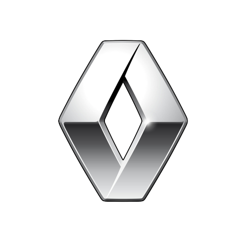 Um logotipo prateado da Renault sobre um fundo branco