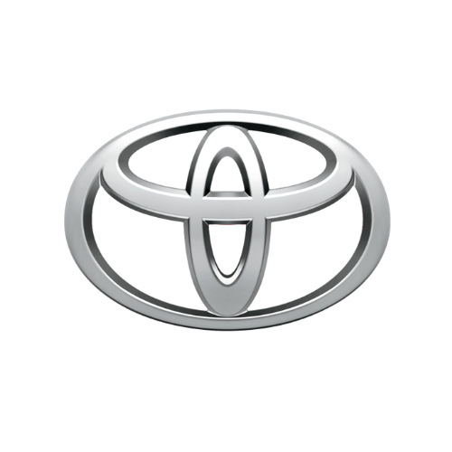 Um logotipo prateado da Toyota em um fundo branco