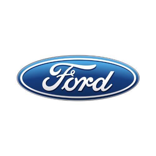 Um logotipo da Ford azul e branco sobre um fundo branco.