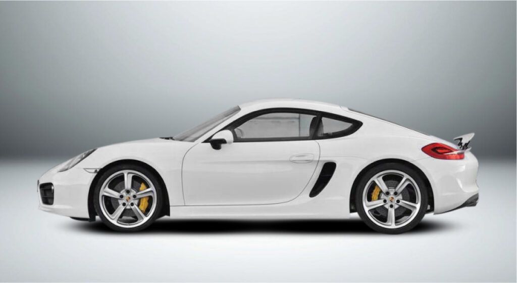 Um porsche 911 gt3 branco está sobre uma superfície branca.