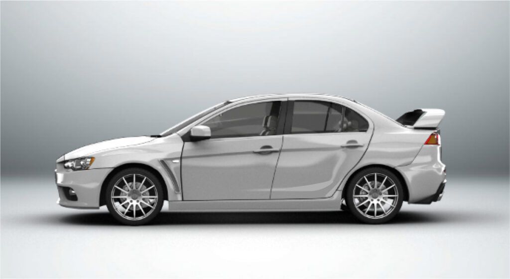 Um carro branco está parado em uma superfície branca.