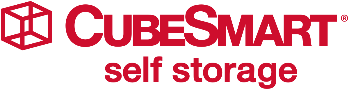 CubeSmart self-storage logo in red with a cube graphic and the words 