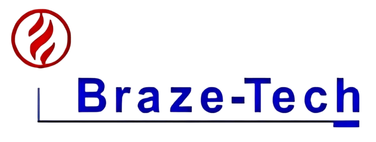 A logo for braze tech with a flame in the middle